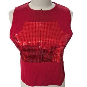 Vintage Vacco Cherry Red Sweater Tank Yop Red Sequined  Sz M/L